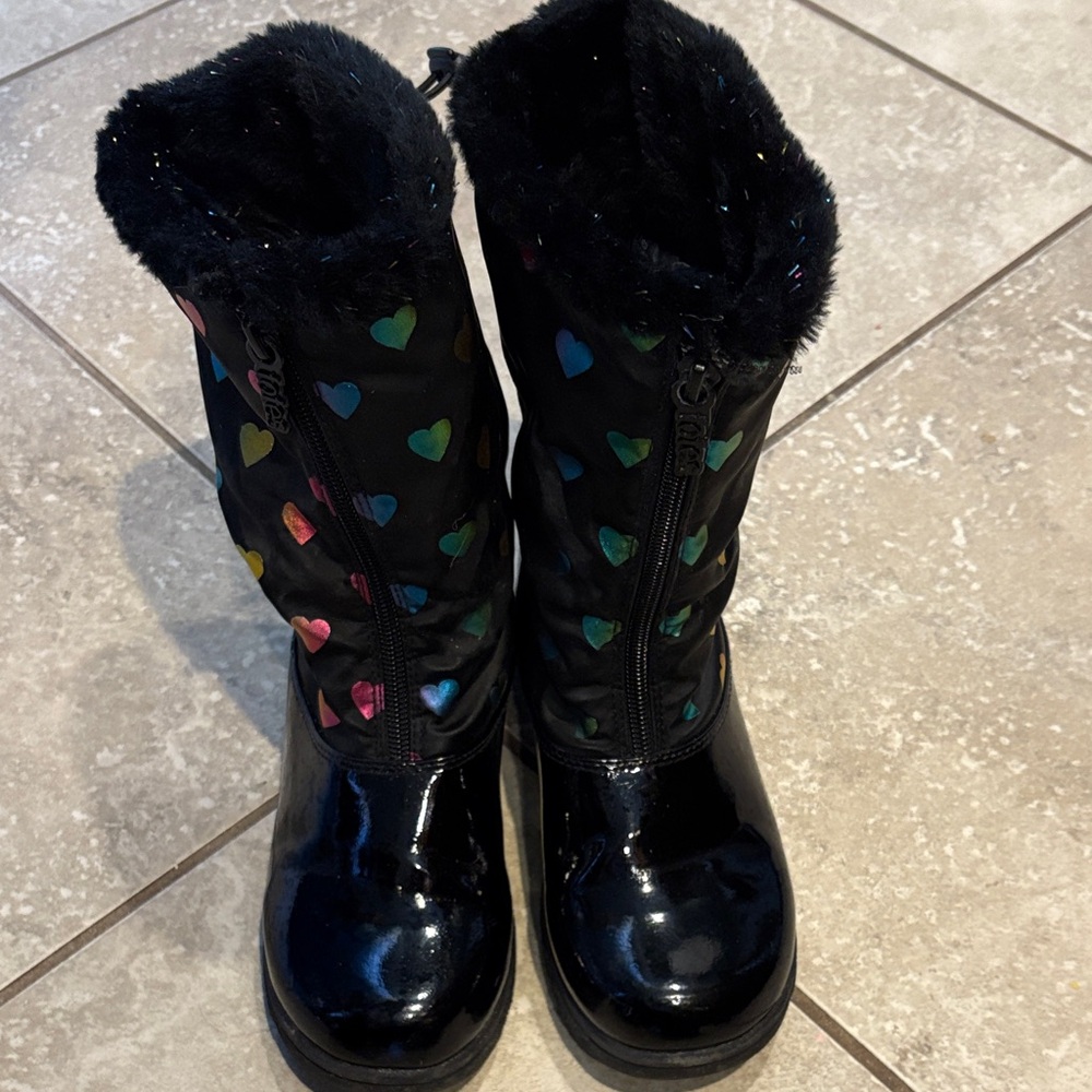 totes Waterproof Boots for Girls - Black with Colorful Hearts